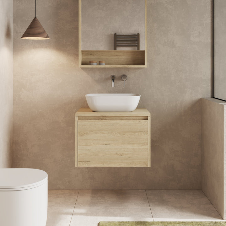 Mino 600mm 1 Drawer Wall Hung Vanity Unit – Natural Oak