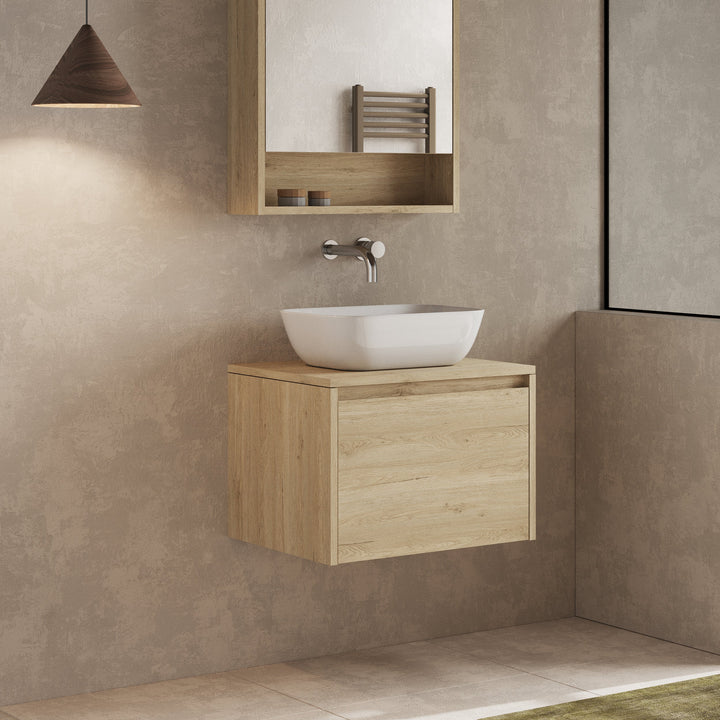 Mino 600mm 1 Drawer Wall Hung Vanity Unit – Natural Oak