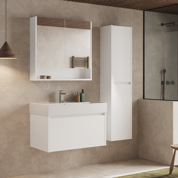 Mino 1500mm Wall Hung Tall Cabinet - Gloss White