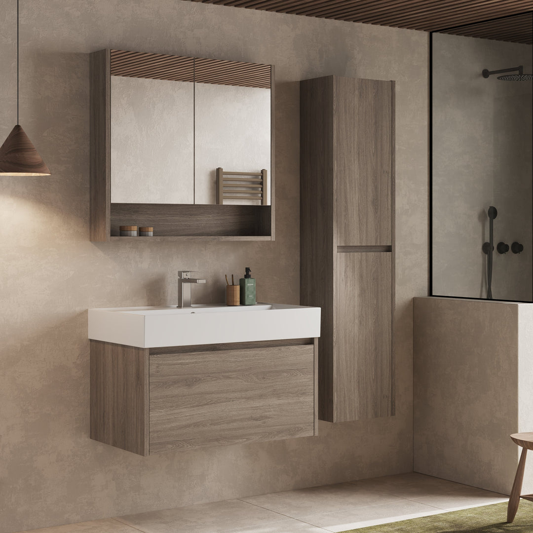 Mino 1500mm Wall Hung Tall Cabinet - Nebraska Oak
