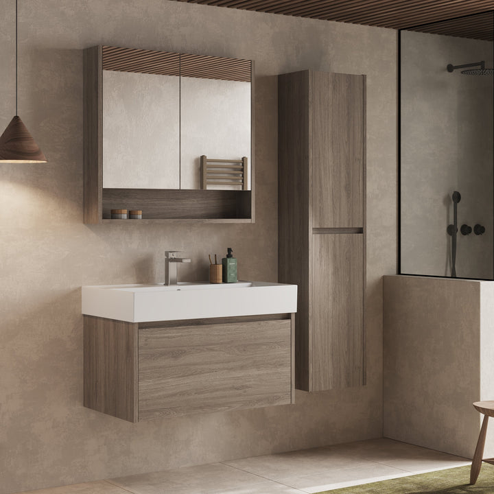 Mino 1500mm Wall Hung Tall Cabinet - Nebraska Oak