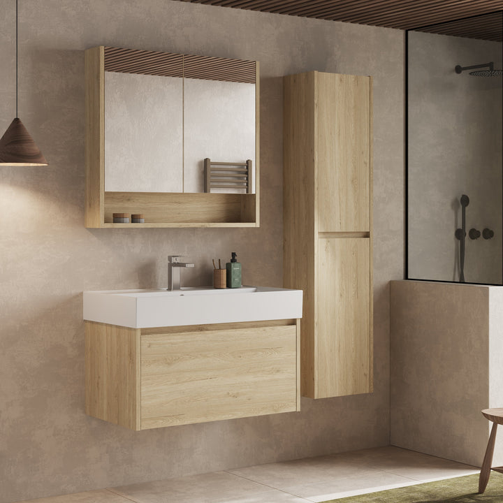 Mino 1500mm Wall Hung Tall Cabinet - Natural Oak