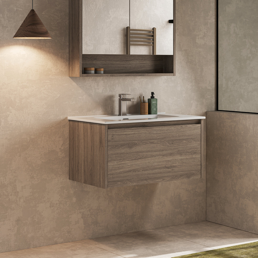Mino 800mm 1 Drawer Wall Hung Vanity Unit – Nebraska Oak