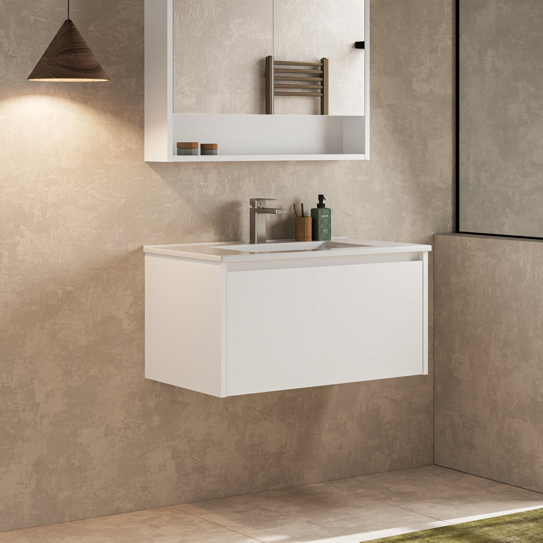 Mino 800mm 1 Drawer Wall Hung Vanity Unit – Gloss White