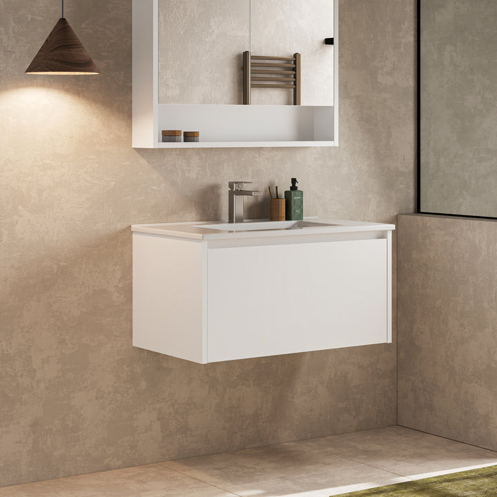 Mino 800mm 1 Drawer Wall Hung Vanity Unit – Gloss White