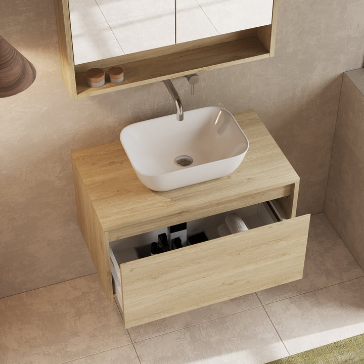Image of the Mino 800mm vanity unit with matching worktop, illustrating its versatility.