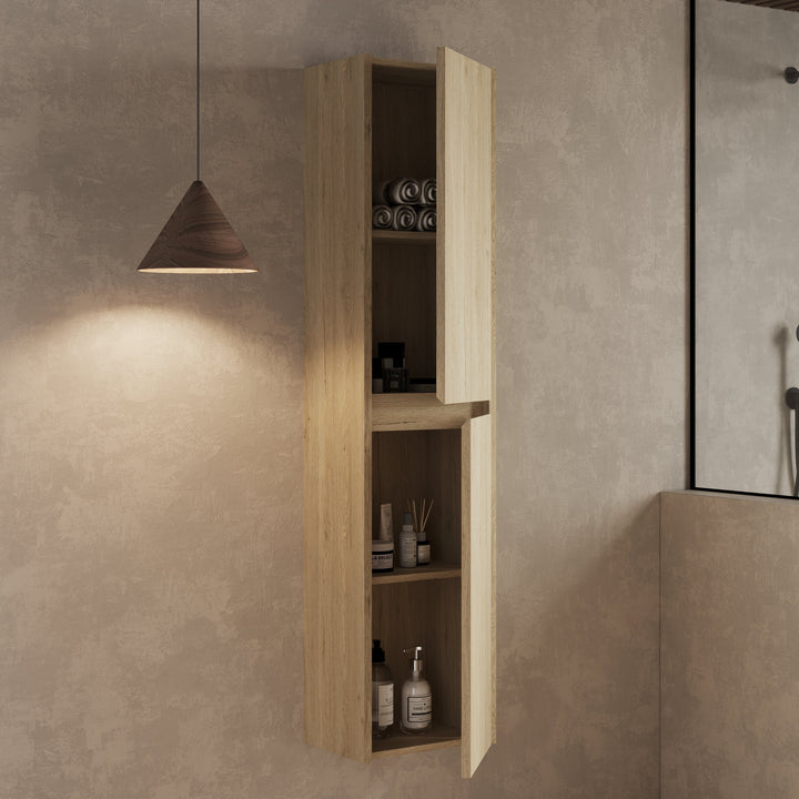 Mino 1500mm Wall Hung Tall Cabinet - Natural Oak