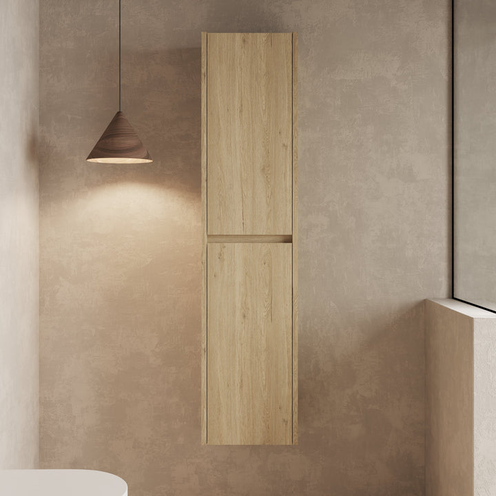 Mino 1500mm Wall Hung Tall Cabinet - Natural Oak