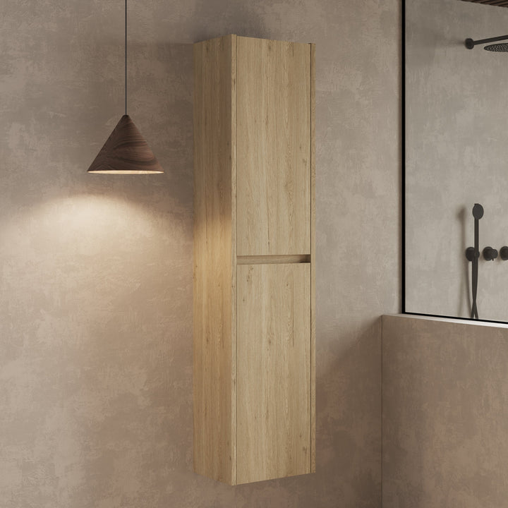 Mino 1500mm Wall Hung Tall Cabinet - Natural Oak