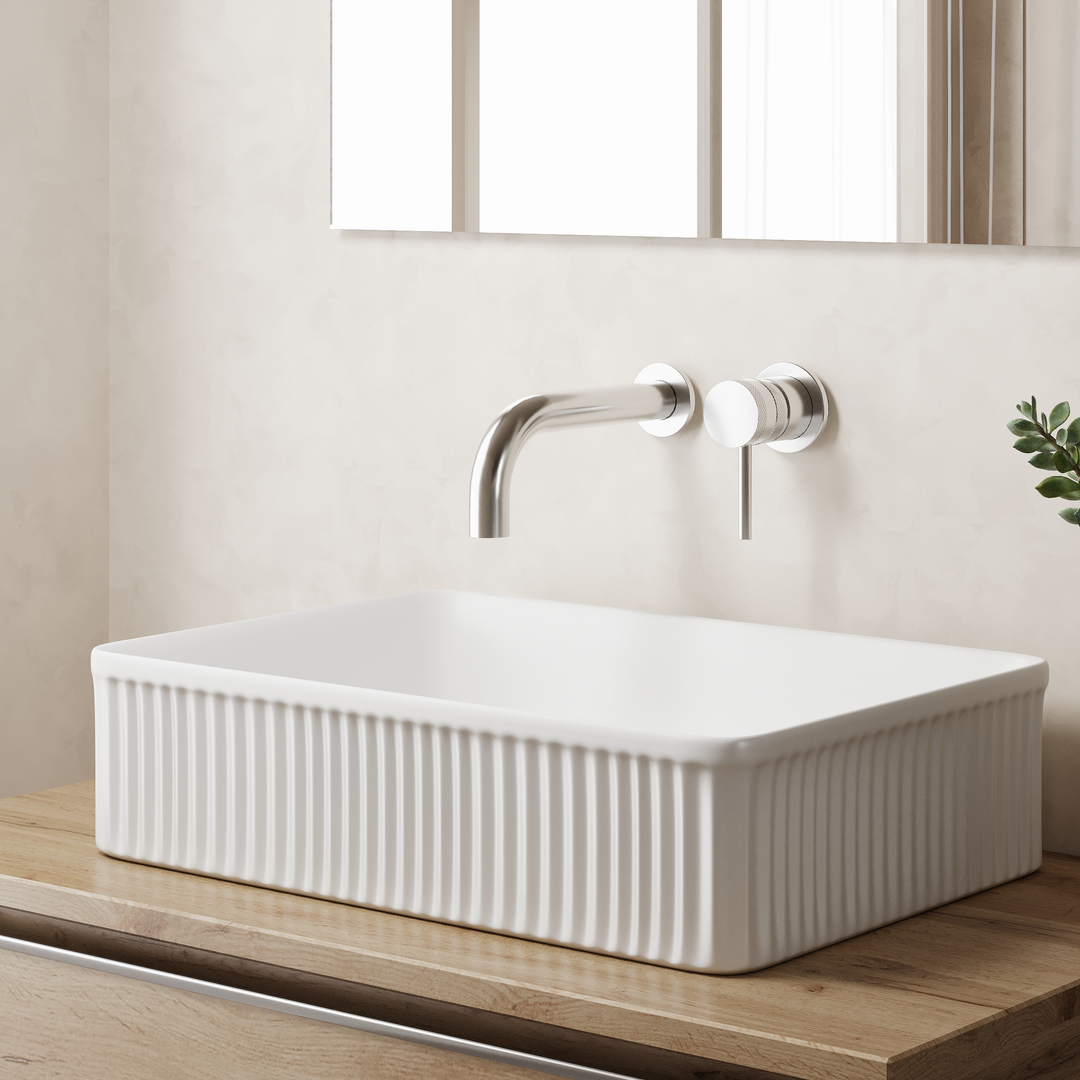 Quadra 500mm Rectangular Fluted Countertop Basin - Gloss White