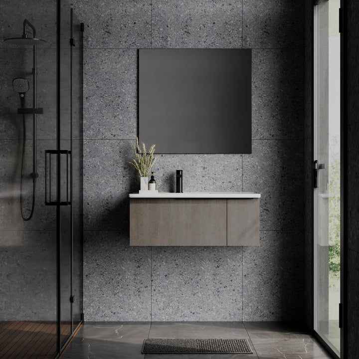 Siena 800mm Wall Hung Vanity Unit with Matt Black Handles - Stone Grey