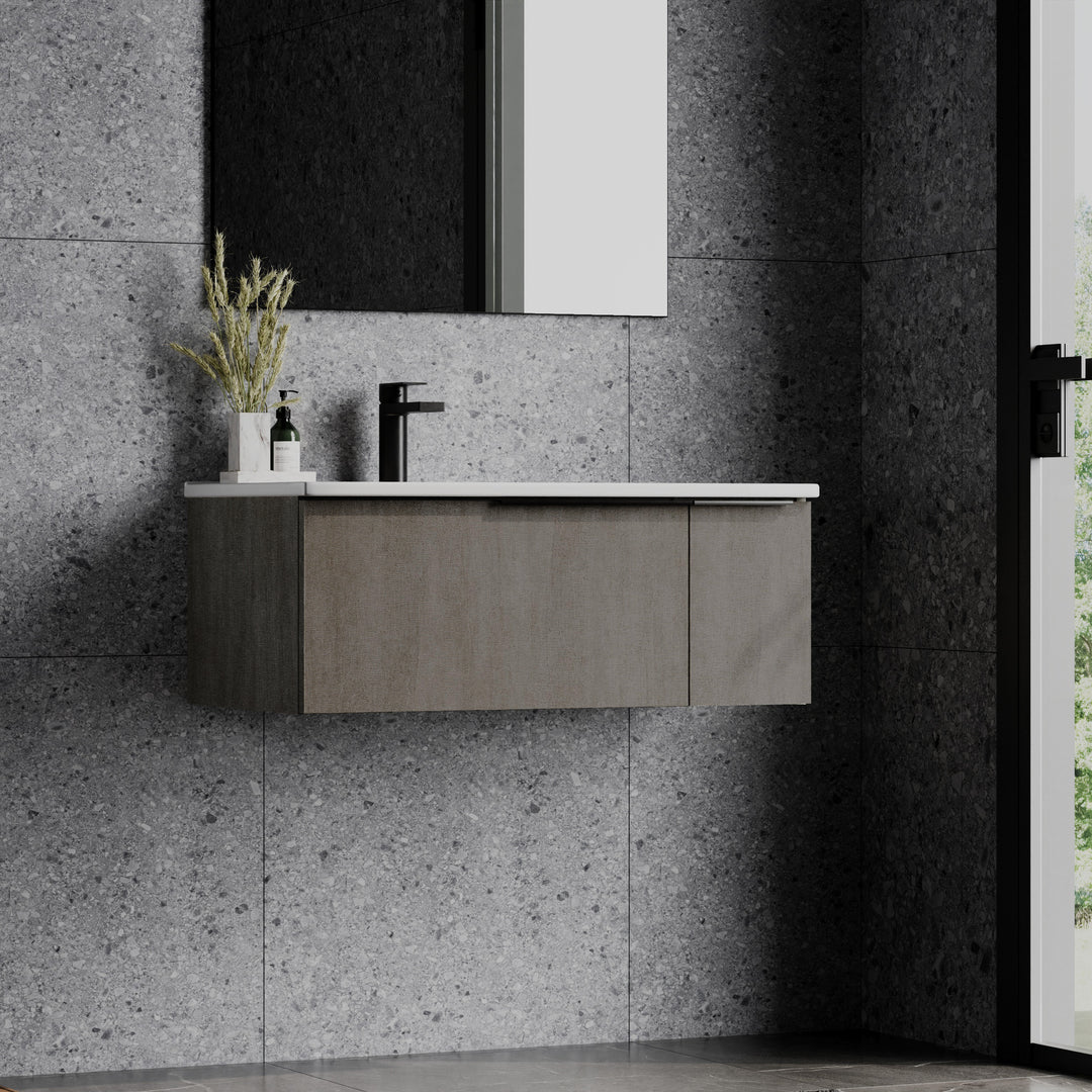 Siena 800mm Wall Hung Vanity Unit with Matt Black Handles - Stone Grey