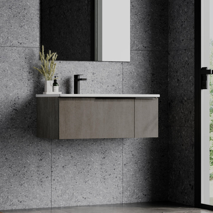 Siena 800mm Wall Hung Vanity Unit with Matt Black Handles - Stone Grey