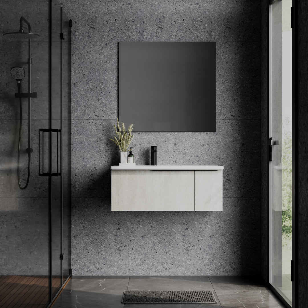 Siena 800mm Wall Hung Vanity Unit with Matt White Handles - Light Stone