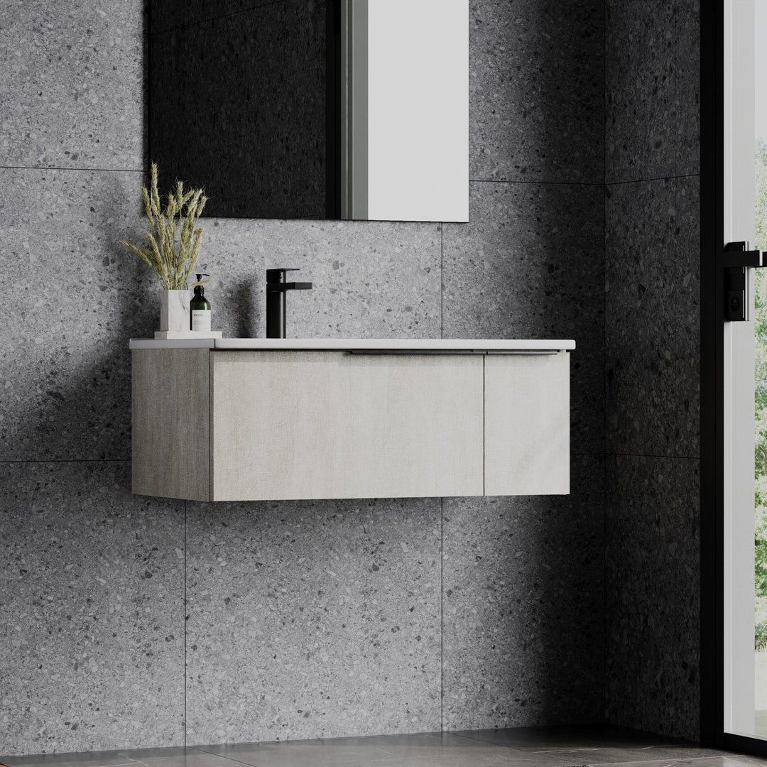 Siena 800mm Wall Hung Vanity Unit with Matt White Handles - Light Stone