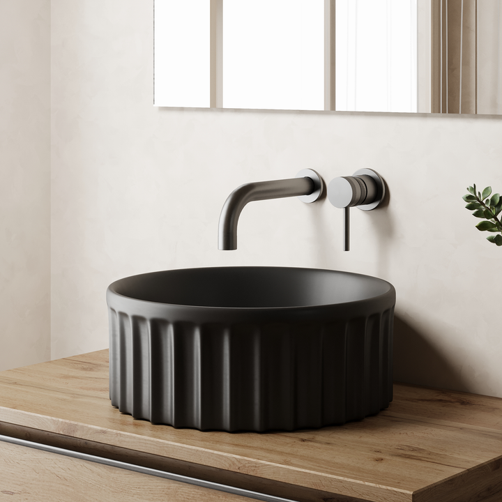 Vasca 380mm Round Fluted Countertop Basin - Matt Black