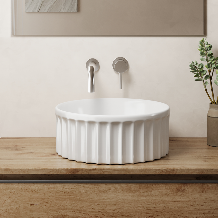Vasca 380mm Round Fluted Countertop Basin - Gloss White