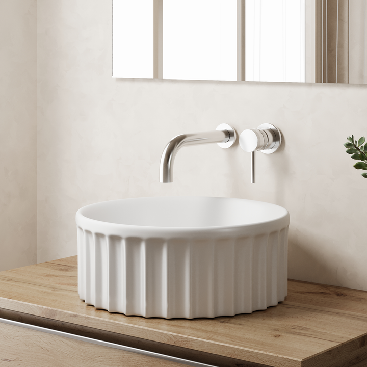 Vasca 380mm Round Fluted Countertop Basin - Gloss White