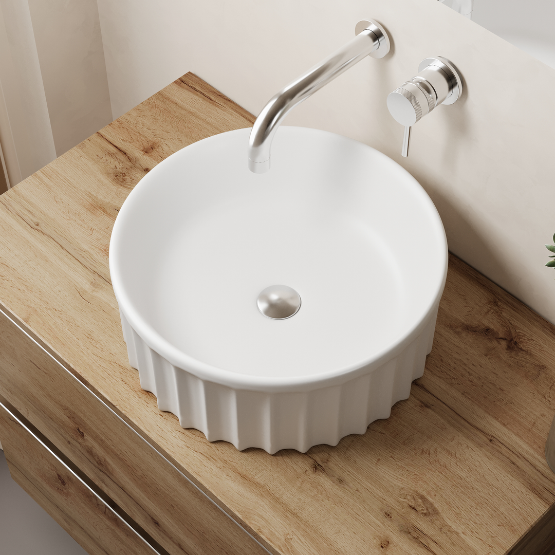 Vasca 380mm Round Fluted Countertop Basin - Gloss White