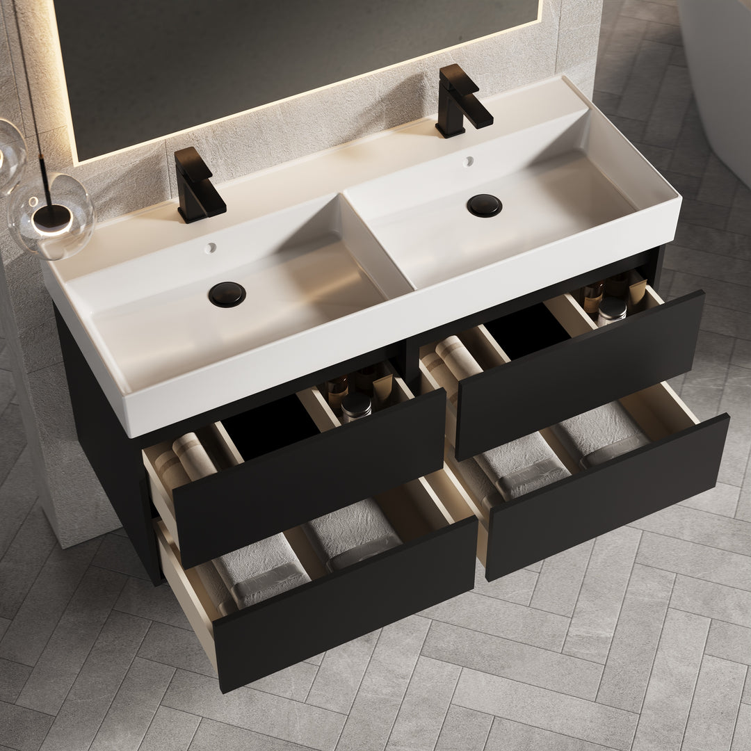 Venti 1200mm Wall Hung Vanity Unit - Matt Black