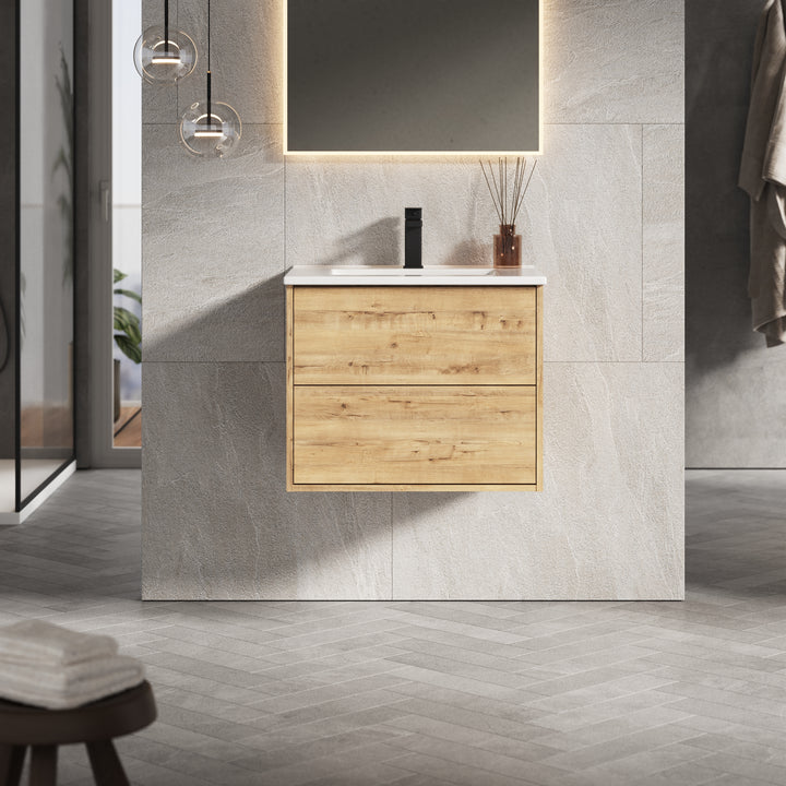 Venti 600mm Wall Hung Vanity Unit  - Ostippo Oak