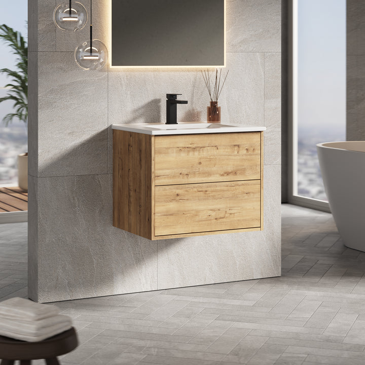 Venti 600mm Wall Hung Vanity Unit  - Ostippo Oak