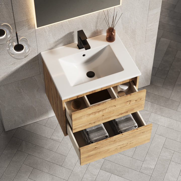 Venti 600mm Wall Hung Vanity Unit  - Ostippo Oak