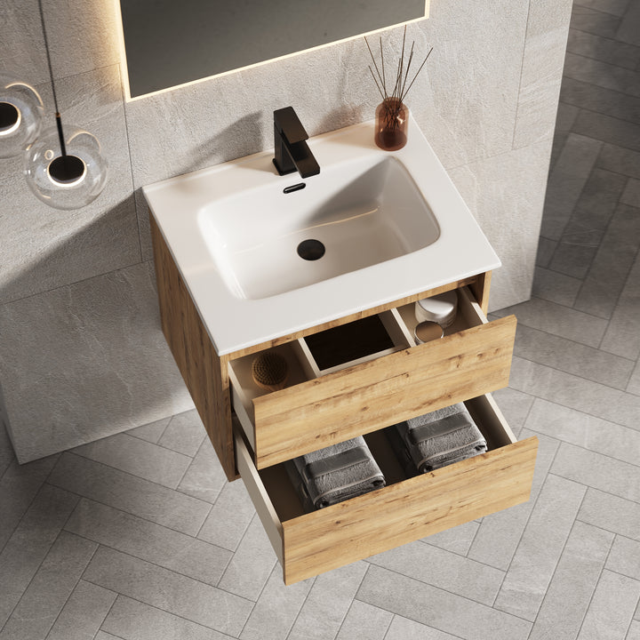 Venti 600mm Wall Hung Vanity Unit  - Ostippo Oak