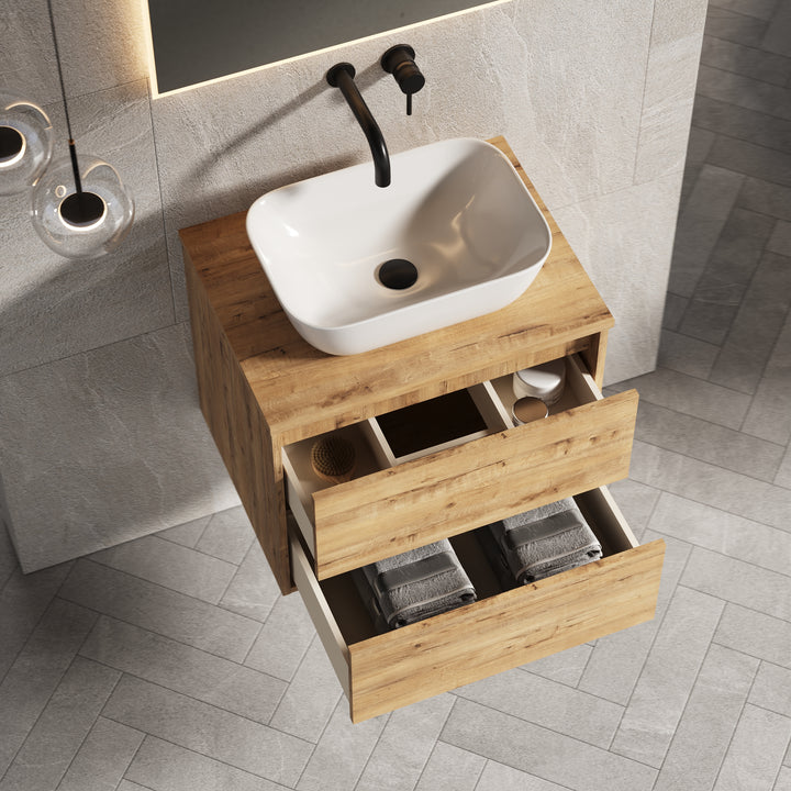 Venti 600mm Wall Hung Vanity Unit  - Ostippo Oak