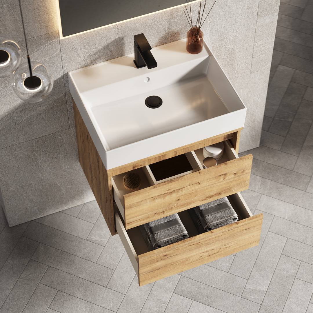 Venti 600mm Wall Hung Vanity Unit  - Ostippo Oak