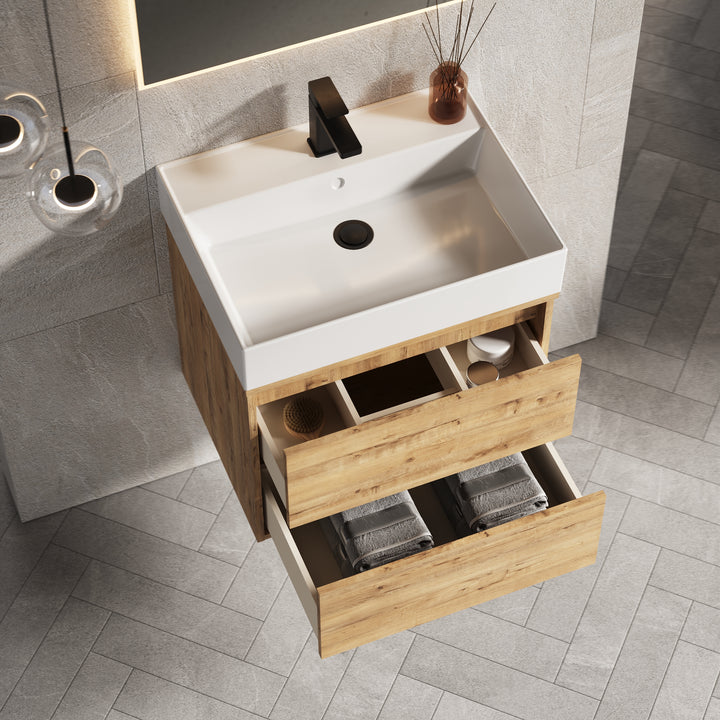 Venti 600mm Wall Hung Vanity Unit  - Ostippo Oak
