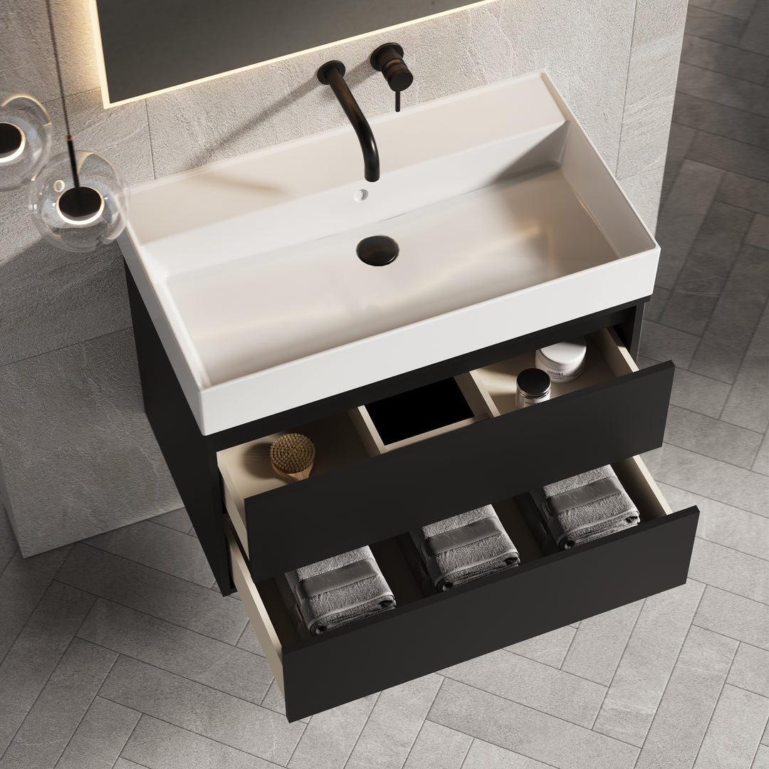 Venti 800mm Wall Hung Vanity Unit  - Matt Black