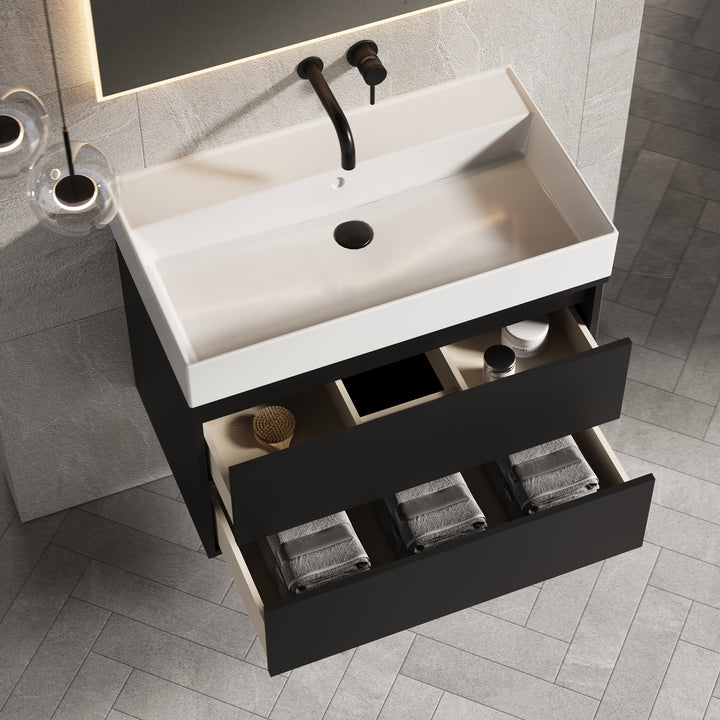 Venti 800mm Wall Hung Vanity Unit  - Matt Black