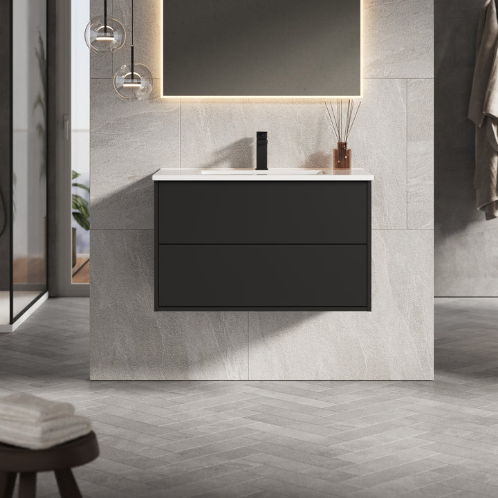 Venti 800mm Wall Hung Vanity Unit  - Matt Black