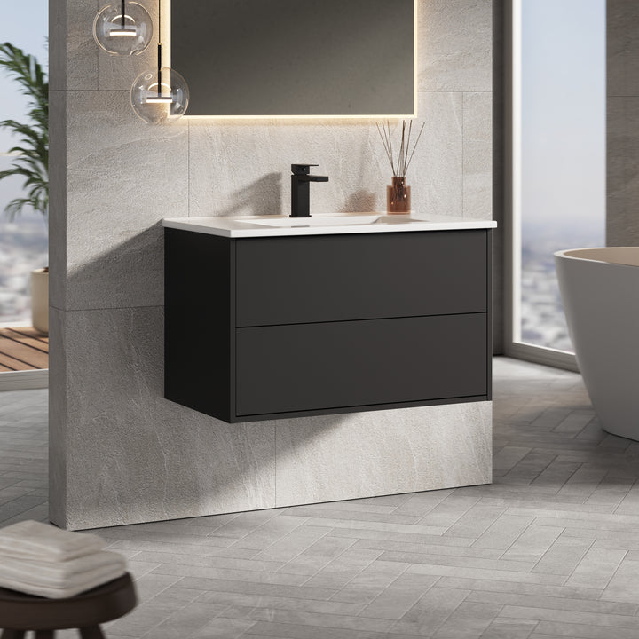Venti 800mm Wall Hung Vanity Unit  - Matt Black