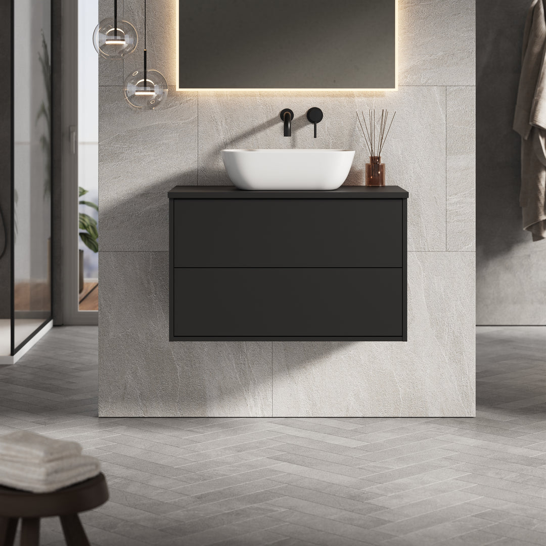 Venti 800mm Wall Hung Vanity Unit  - Matt Black