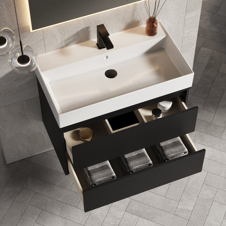 Venti 800mm Wall Hung Vanity Unit  - Matt Black