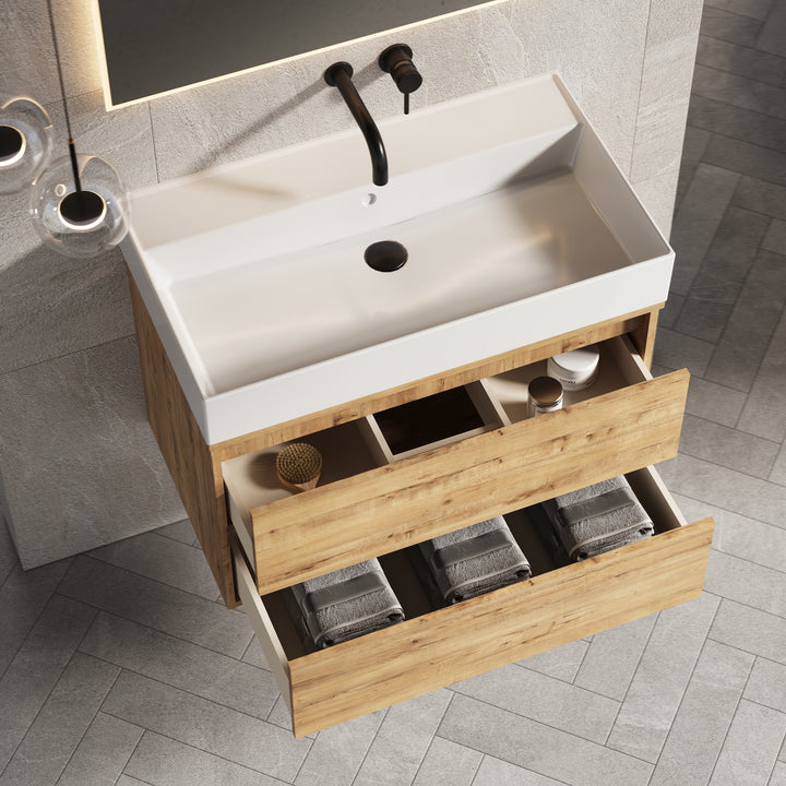 Venti 800mm Wall Hung Vanity Unit - Ostippo Oak