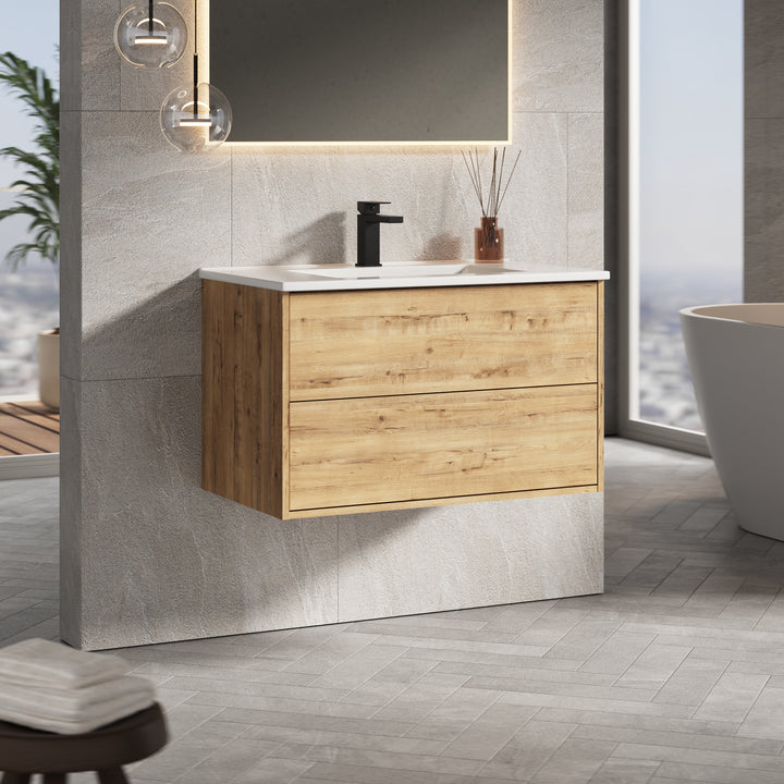 Venti 800mm Wall Hung Vanity Unit - Ostippo Oak