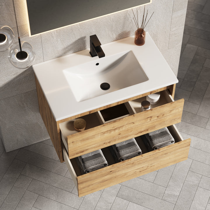 Venti 800mm Wall Hung Vanity Unit - Ostippo Oak