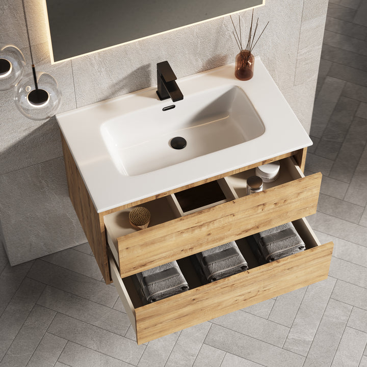 Venti 800mm Wall Hung Vanity Unit - Ostippo Oak