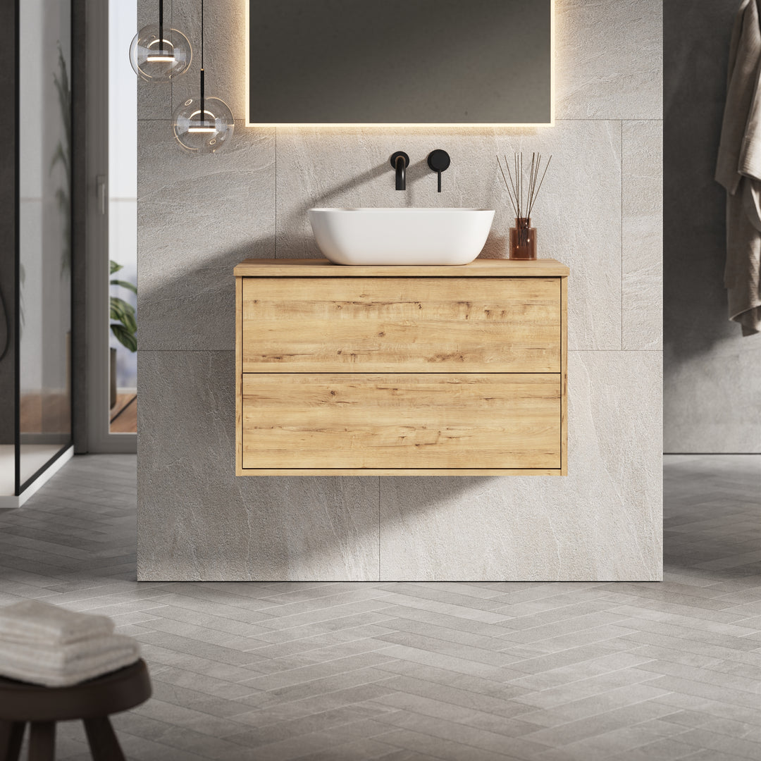 Venti 800mm Wall Hung Vanity Unit - Ostippo Oak