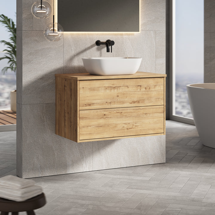 Venti 800mm Wall Hung Vanity Unit - Ostippo Oak