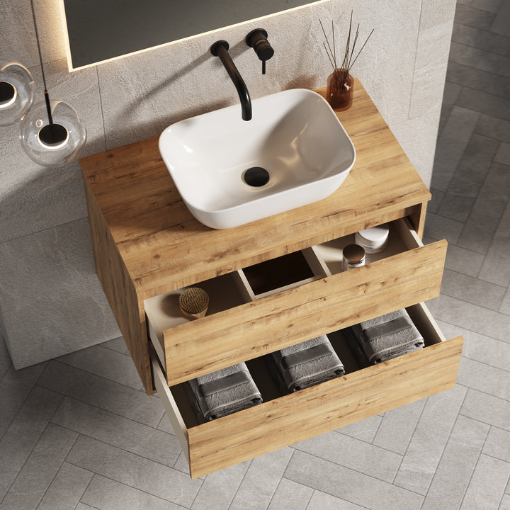 Venti 800mm Wall Hung Vanity Unit - Ostippo Oak