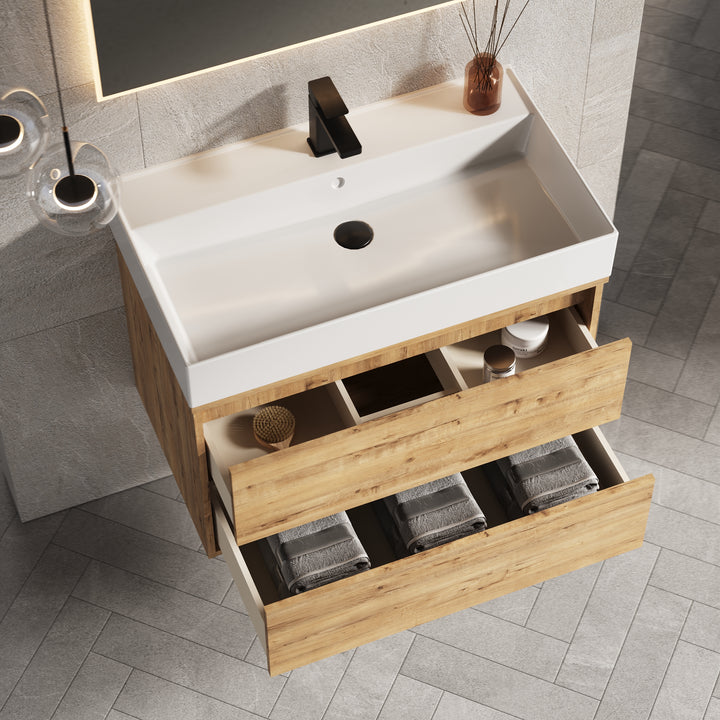 Venti 800mm Wall Hung Vanity Unit - Ostippo Oak