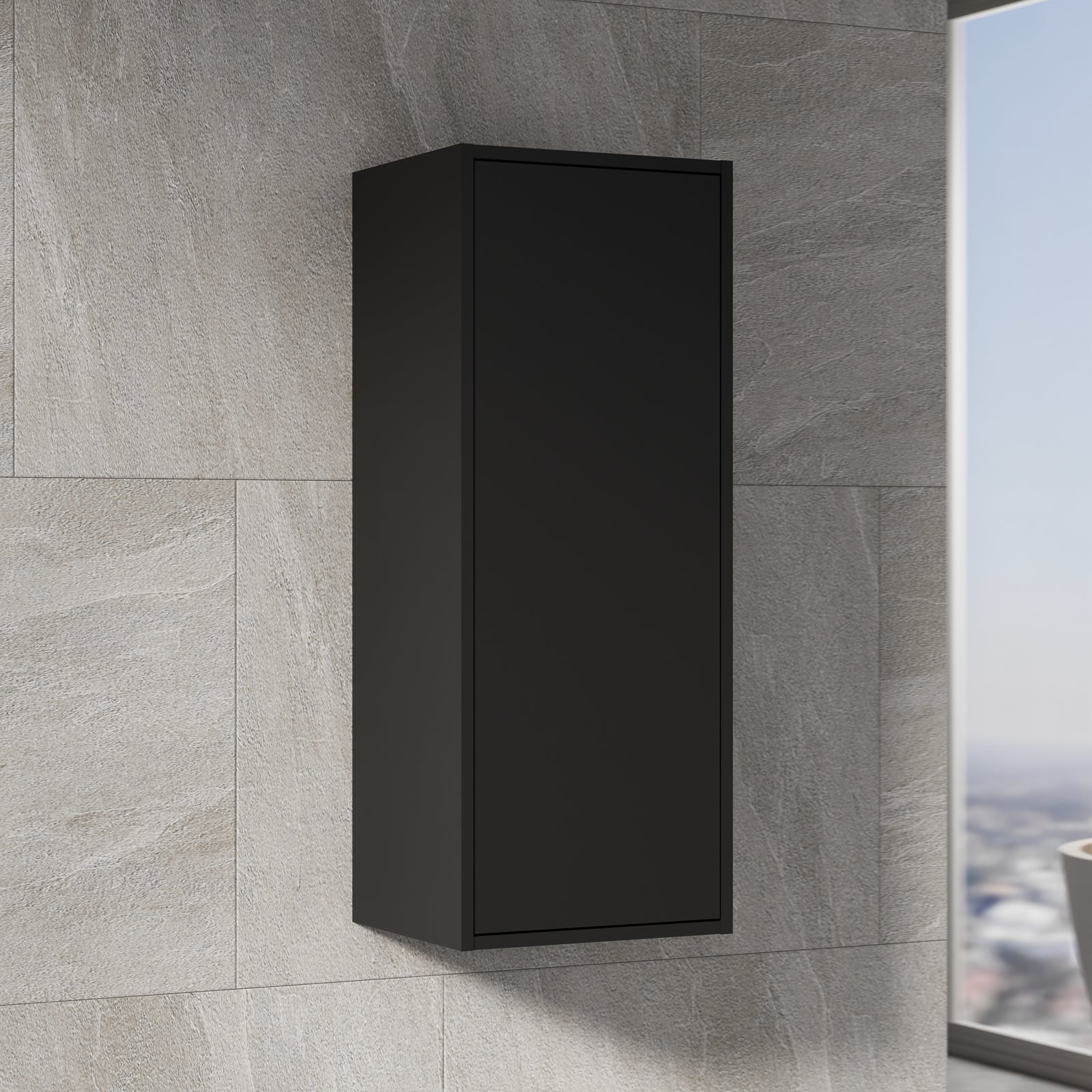 Side view of Venti 600mm wall hung wall cabinet showcasing its slim profile