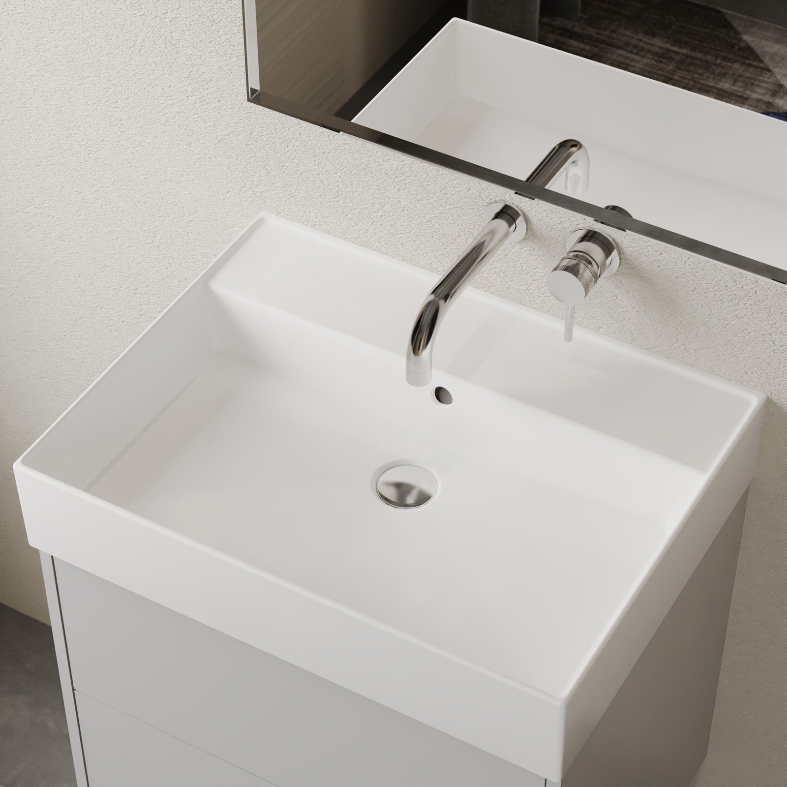 No Tap Hole Basin – Veneto 600 mm gloss white ceramic, sleek wall-hung or vanity option with generous ledge