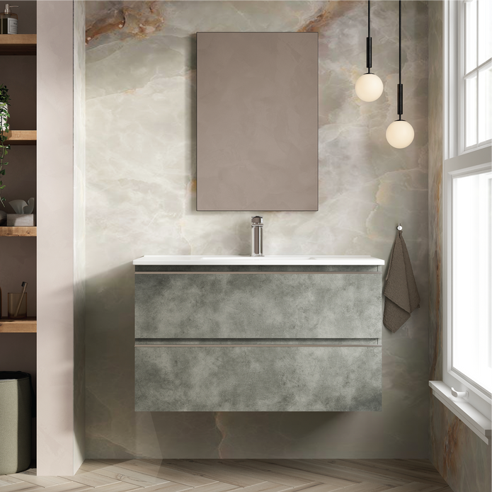 Vatilla 1000mm Wall Hung Vanity Unit with Chrome Handles - Cemento
