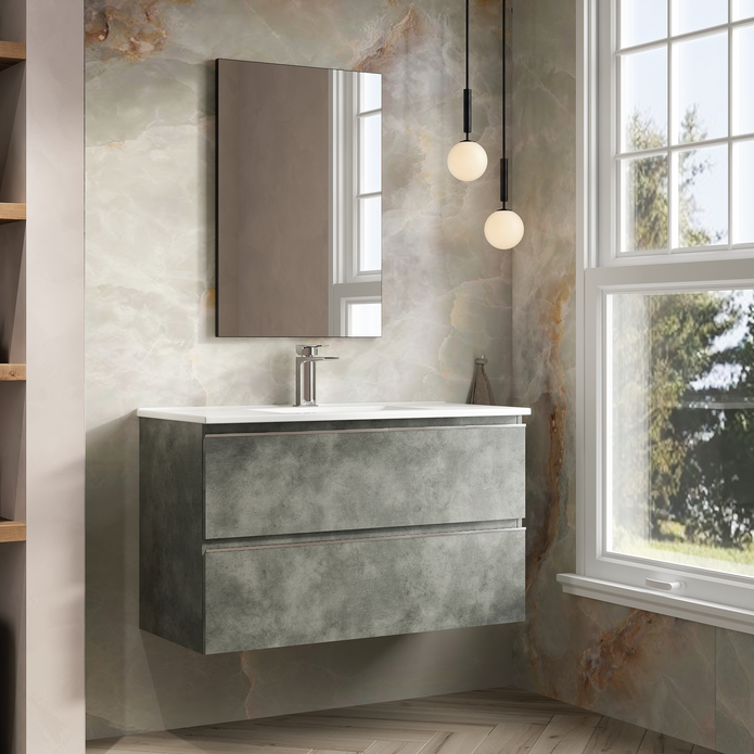 Vatilla 1000mm Wall Hung Vanity Unit with Chrome Handles - Cemento