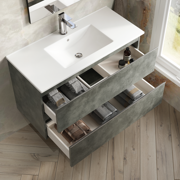 Vatilla 1000mm Wall Hung Vanity Unit with Chrome Handles - Cemento